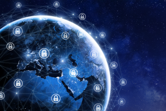 Featured image for McDermott's International News Issue 61 on the global legal landscape for privacy and cybersecurity (photo depicts Earth from space on a dark blue, clear night, encased within a technical grid network that is connected via computer-like padlocks; source: Getty Images)