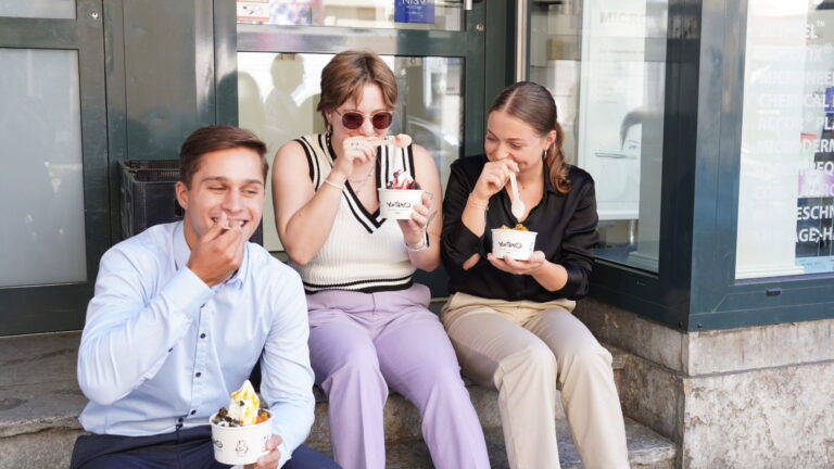 Germany interns enjoy ice cream at a social event for the firm. (credit: McDermott Will & Schulte)