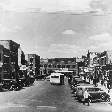 Archival photo of Tulsa's Greenwood community in the 1920s, before the Tulsa Race Massacre
